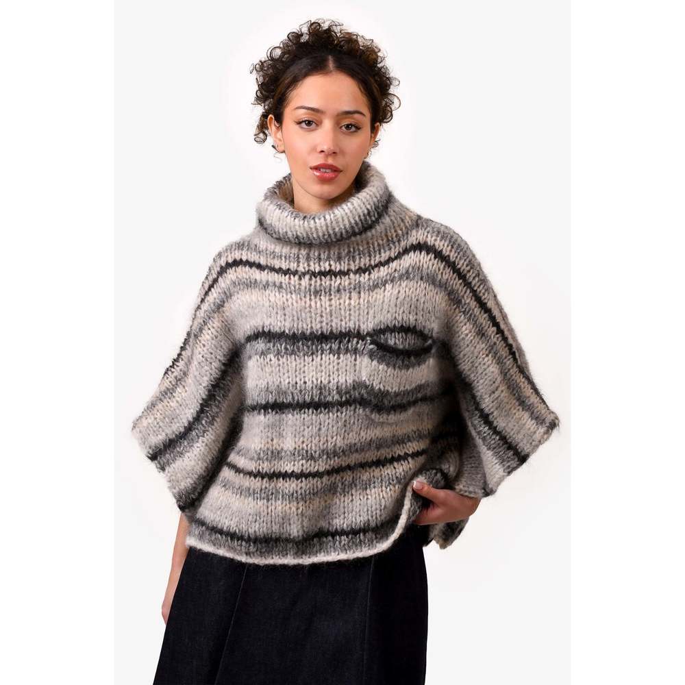 Brunello Cucinelli Grey Mohair Striped Turtle Neck Sweater Size XXS